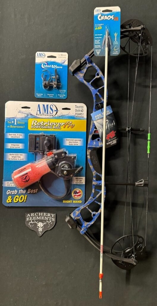 PSE D3 Blue Bowfishing Compound Bow Right Hand AMS Retriever Pro - Elite Compound Bows & Tagpoint Inc.